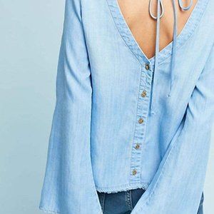 Cloth & Stone Reversible Bell Sleeve Chambray Top